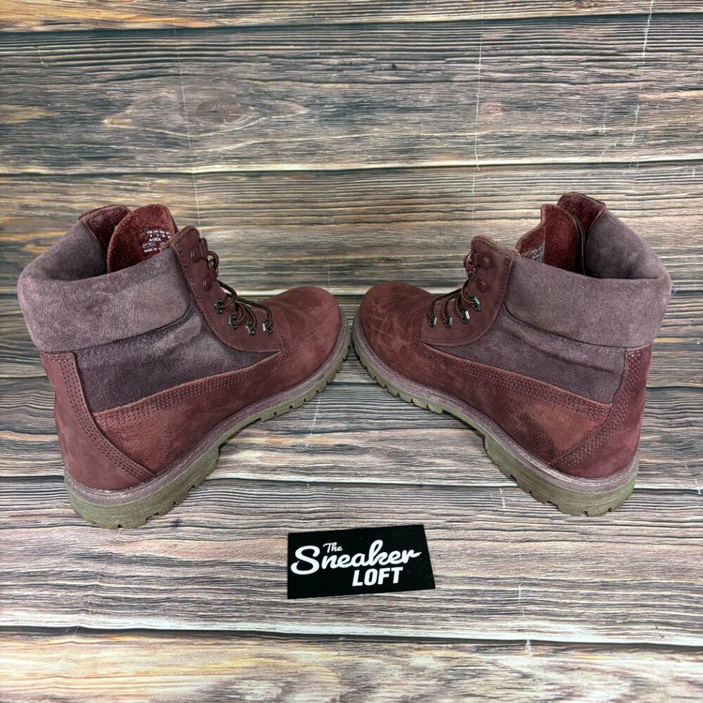 Timberland Women's 6 Inch Premium D Ring Burgundy Leather Suede Boots Size 9 - Picture 5 of 8